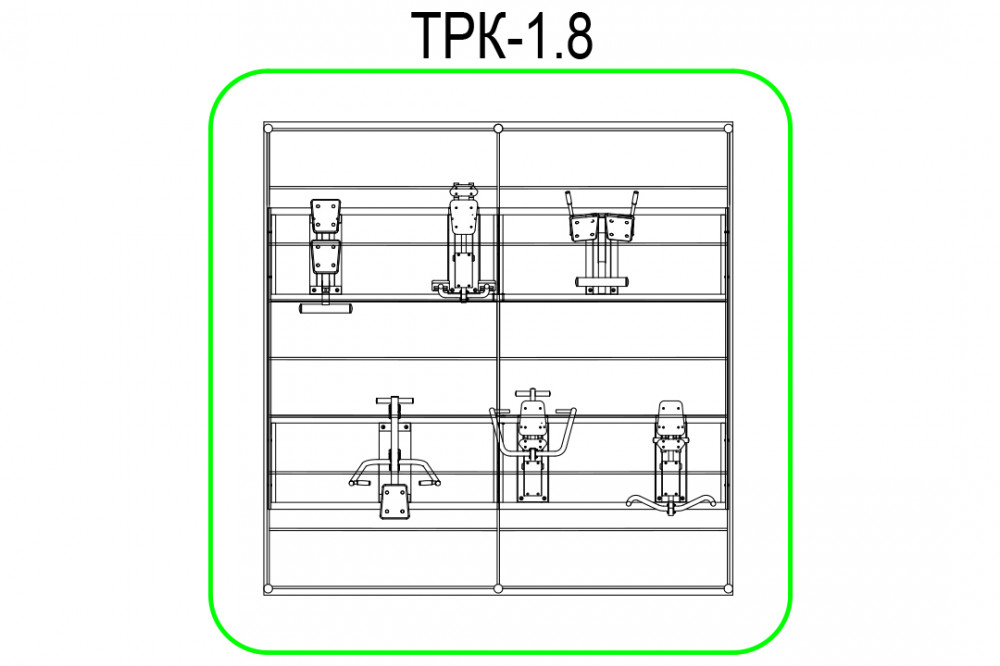 Тренажерная беседка из 6 тренажеров на раме (в составе тренажеры ТР-1.63, ТР-1.67, ТР-1.72, ТР-1.74, ТР-2.01, ТР-2.02) ТРК-1.8
