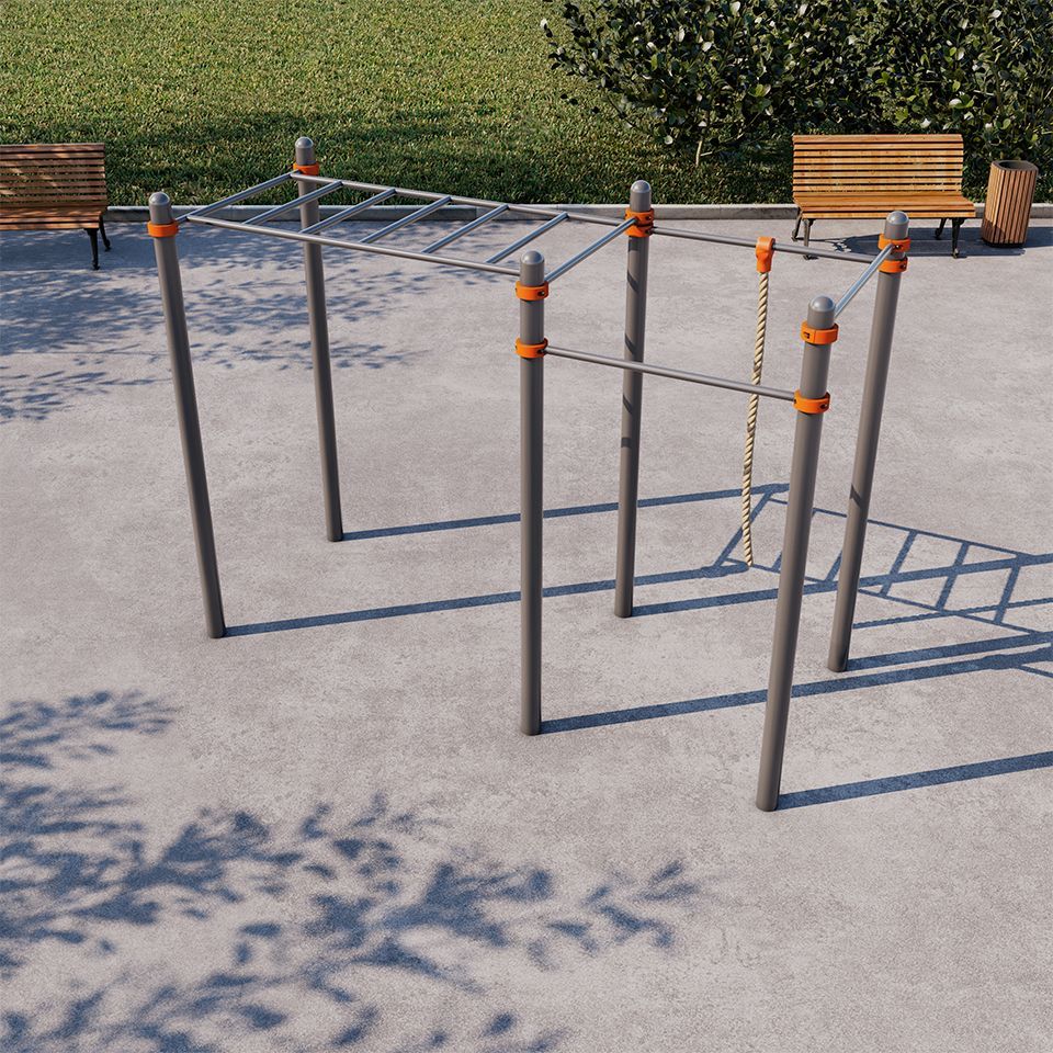 Рукоход с тремя турниками СВС-45 (с канатом)