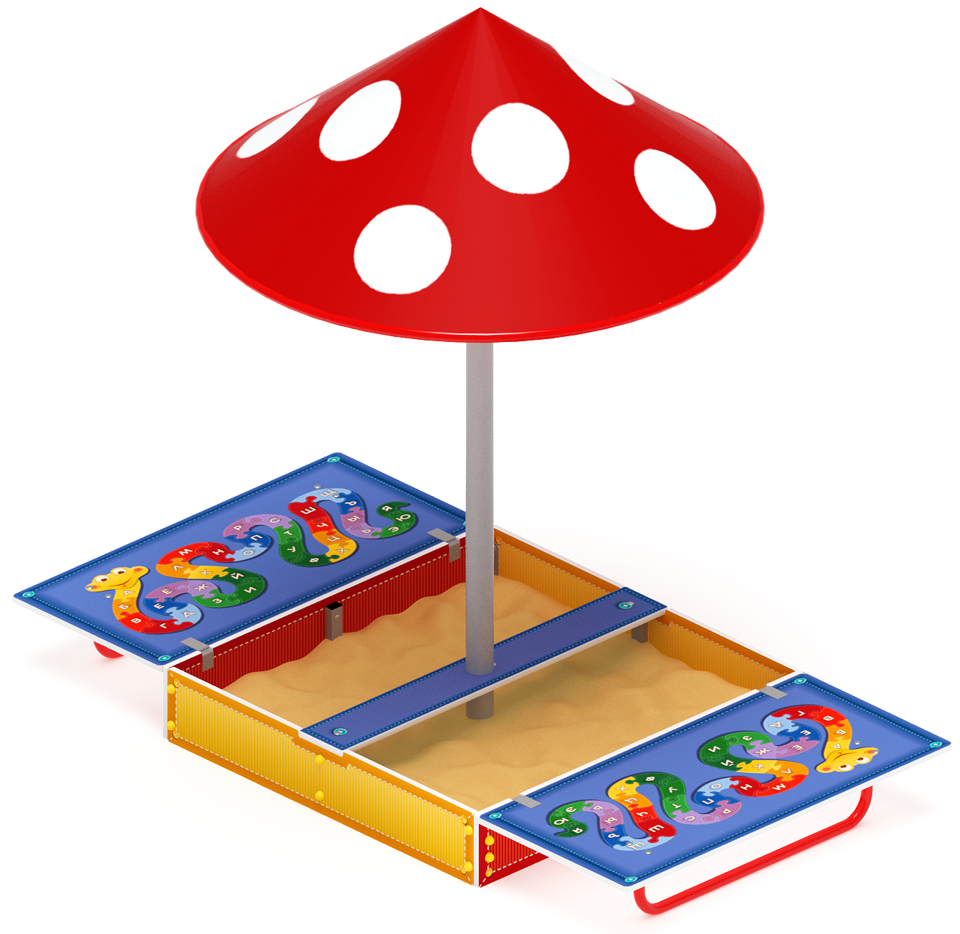 Песочница с крышкой средняя и навесом Грибок (Азбука) - ИО 5.01.10-01