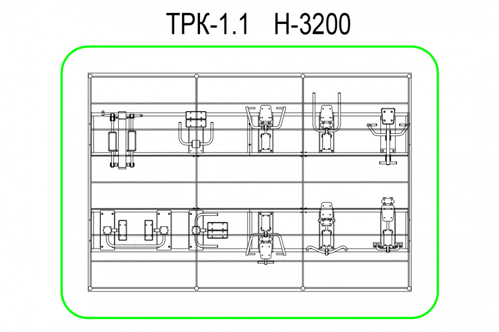 Тренажерная беседка из 10 тренажеров на раме (в составе тренажеры ТР-1.61-1.70; ТР- 2.08) ТРК-1.1