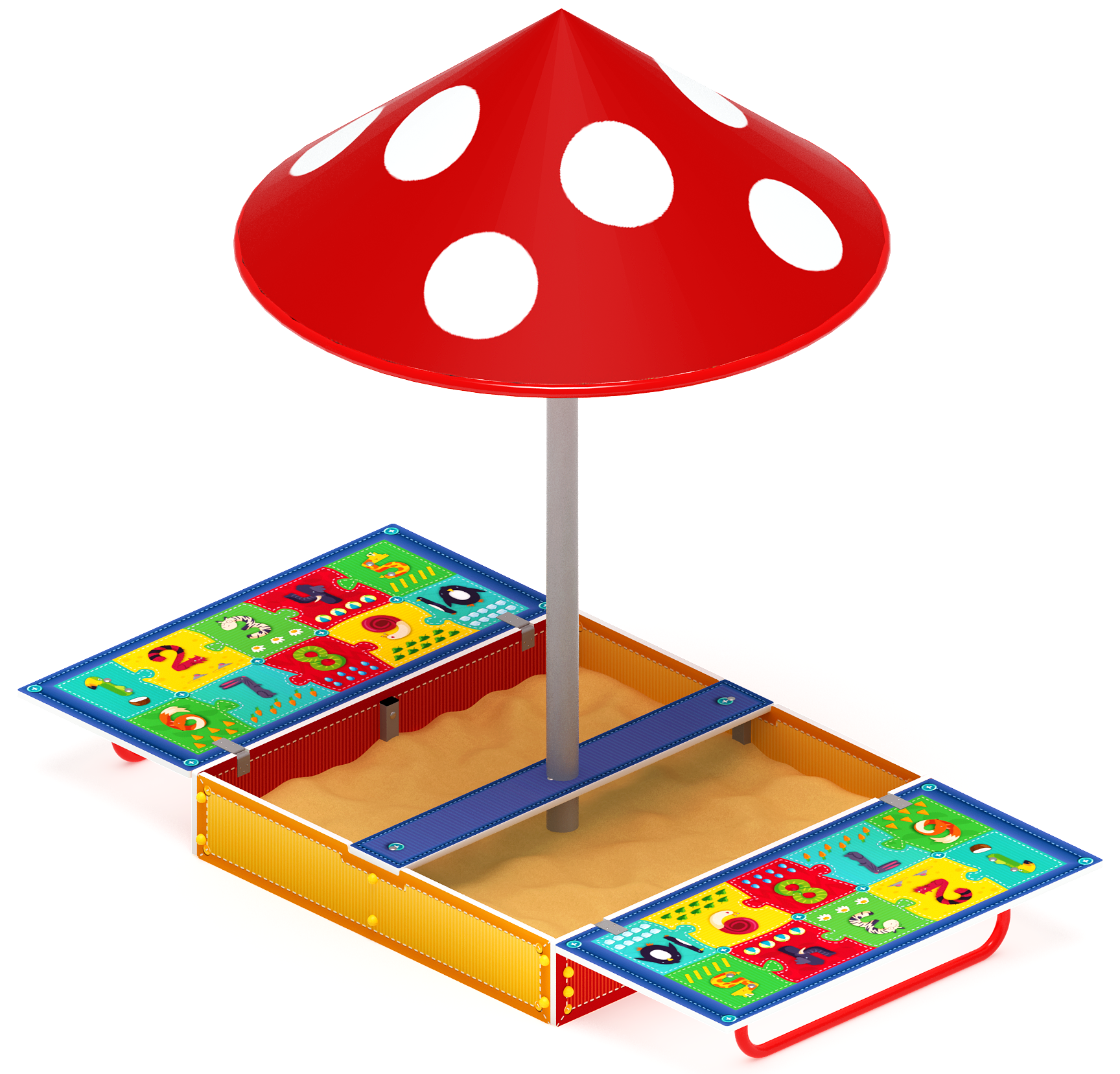 Песочница с крышкой средняя и навесом Грибок (Арифметика) - ИО 5.01.10-03