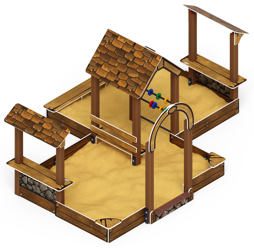 Песочный дворик двойной большой с навесом Домик (Коричневый) - ИО 6.01.03-02