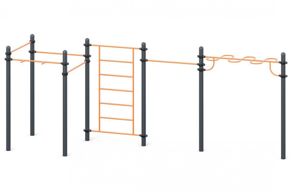 Рукоход-змейка, шведская стенка и четыре турник классического хвата и одного турника хватом «молоток» W-01-003