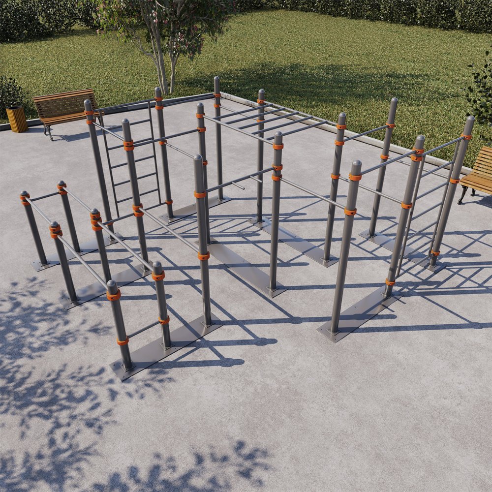 Мобильный спортивный комплекс с лестницей, рукоходом, турниками и брусьями СВС-108