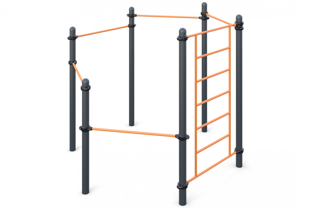 Четыре разноуровневых турника классического хвата, шведская стенка и упор для отжиманий W-03-013