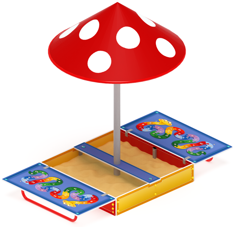 Песочница с крышкой средняя и навесом Грибок (Азбука) - ИО 5.01.10-01