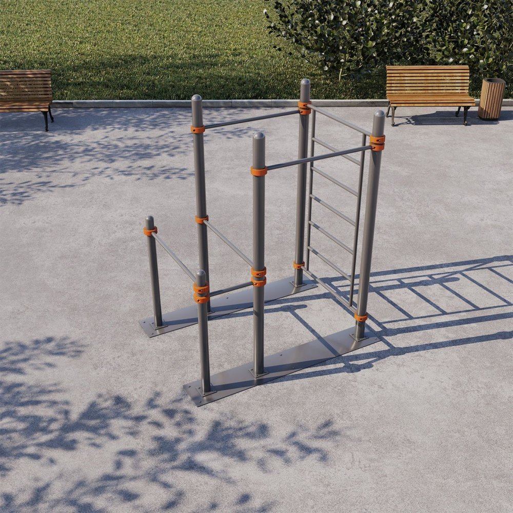 Мобильный спортивный комплекс с лестницей, двумя турниками и брусьями СВС-101