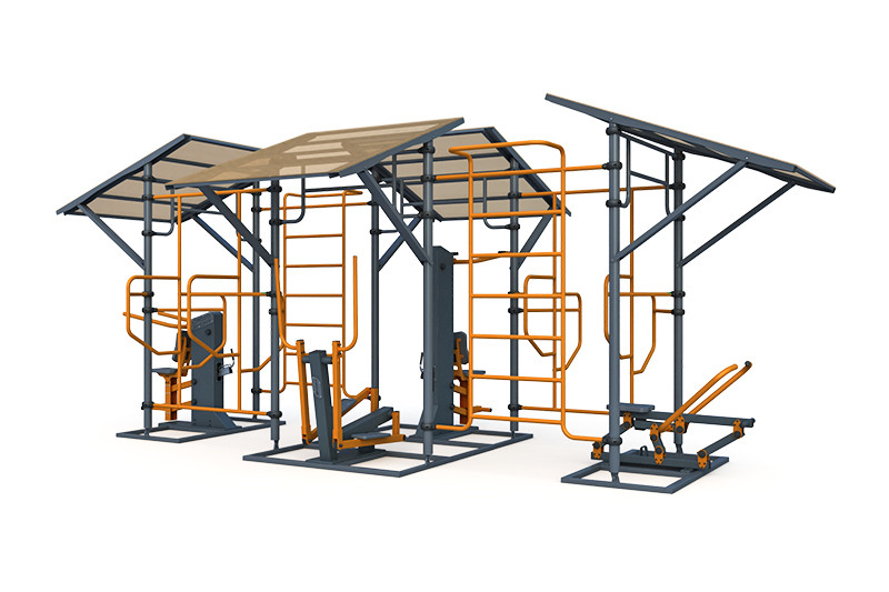 Тренажерная беседка на 4 тренажера (в составе ТР-1.61, ТР-1.67, ТР-1.62.1, ТР-1.72.1 с изменяемой нагрузкой) ТРК-1.13