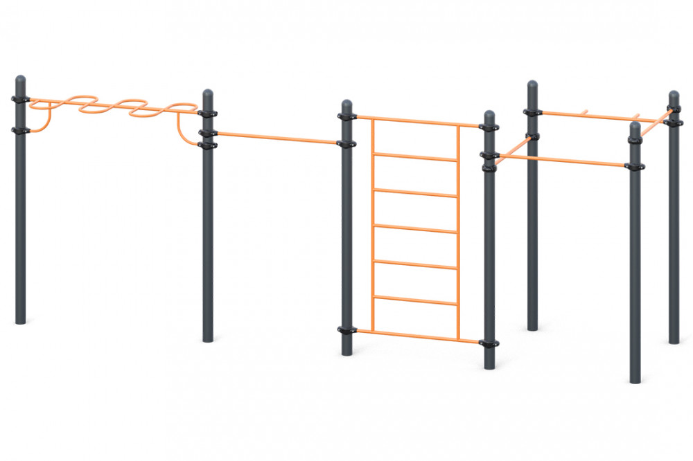 Рукоход-змейка, шведская стенка и четыре турник классического хвата и одного турника хватом «молоток» W-01-003