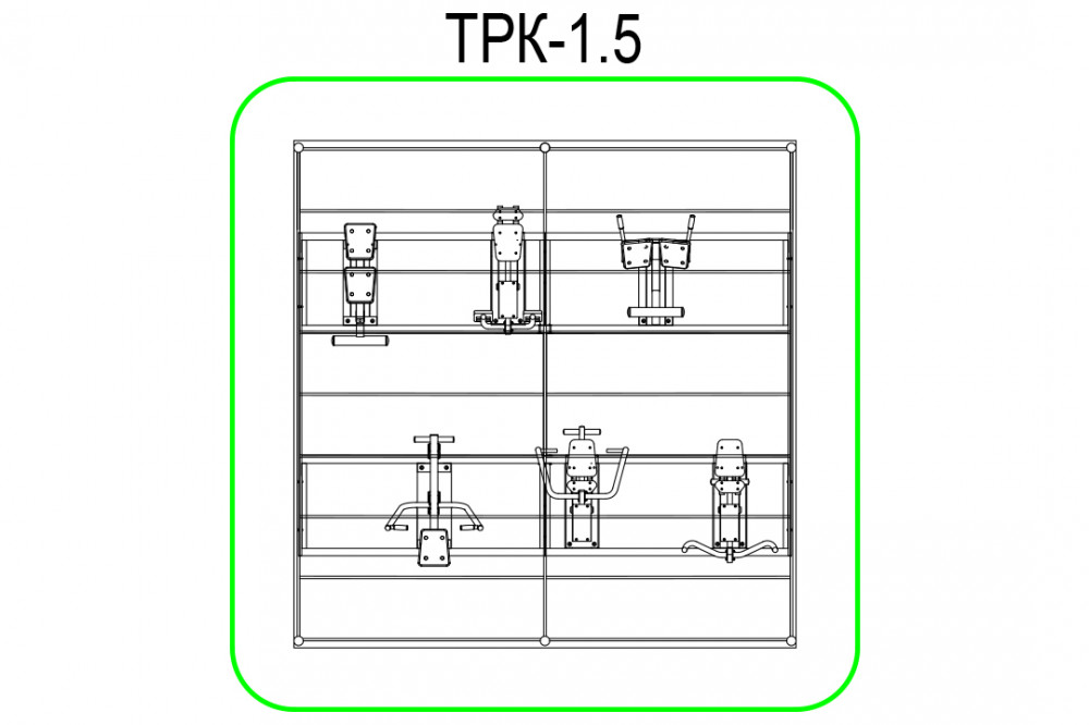 Тренажерная беседка из 6 тренажеров на раме (в составе тренажеры ТР-1.61, ТР-1.62, ТР-1.64, ТР-1.65, ТР-3.02, ТР-3.04) ТРК-1.5