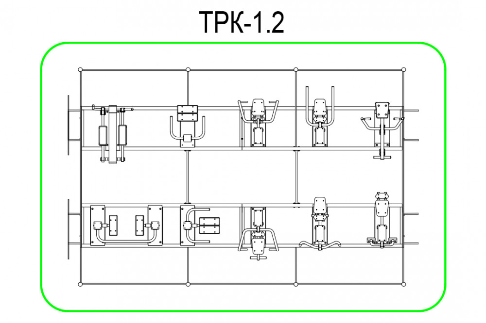 Тренажерная беседка с брусьями из 10 тренажеров на раме (в составе тренажеры ТР-1.61-1.70; ТР- 2.08) ТРК-1.2
