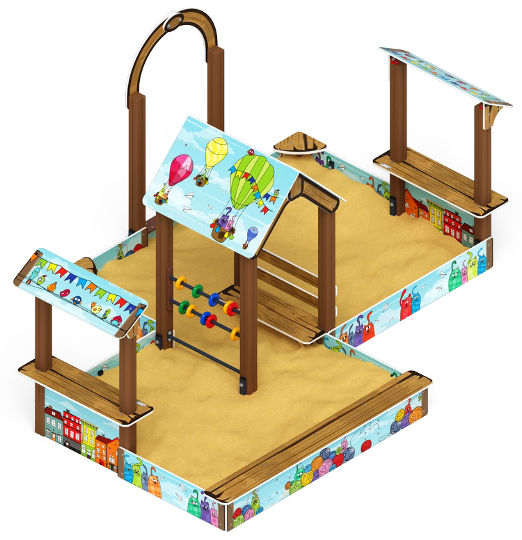 Песочный дворик двойной большой с навесом Домик (Коты) - ИО 6.01.03-03