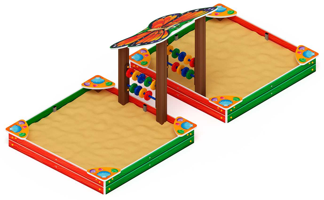 Песочница двойная с навесом Бабочка (Ракушки) - ИО 5.01.07-01