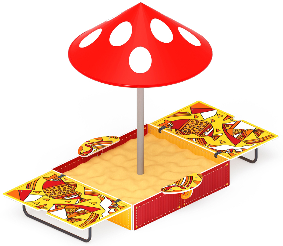 Песочница с крышкой средняя и навесом Грибок (Рыбы) - ИО 5.01.10-08