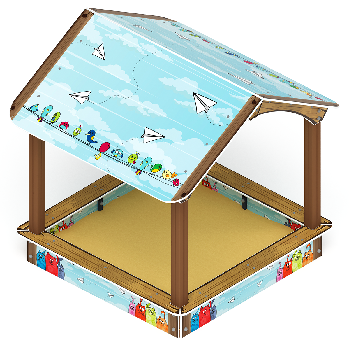 Песочный дворик с навесом Домик (Коты) - ИО 6.01.02-02