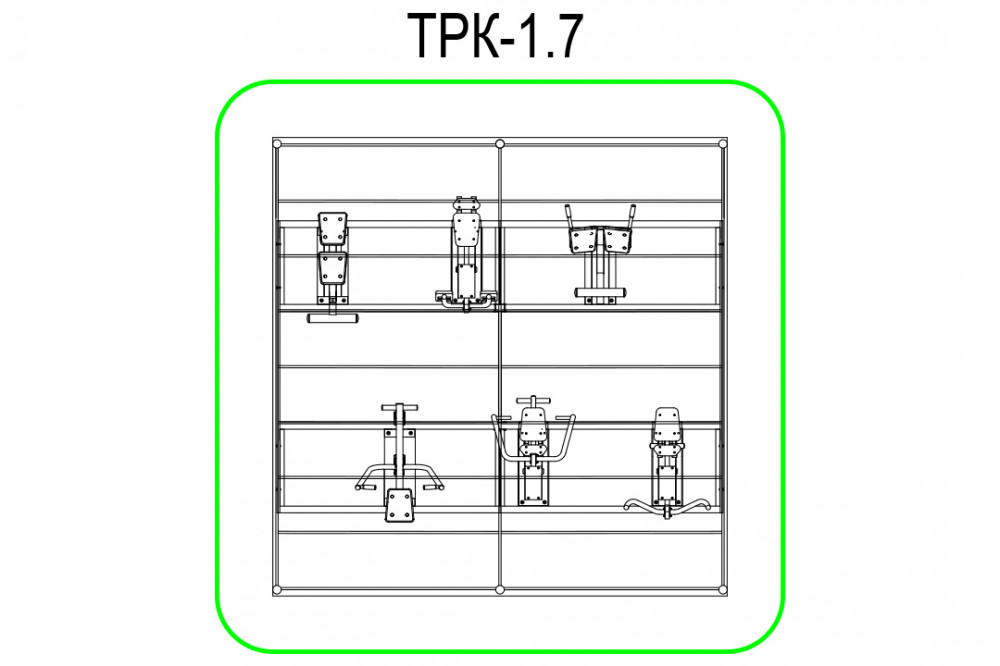 Тренажерная беседка из 6 тренажеров на раме (в составе тренажеры ТР-1.61, ТР-1.65, ТР-1.67, ТР-1.72, ТР-1.74, ТР-2.01) ТРК-1.7