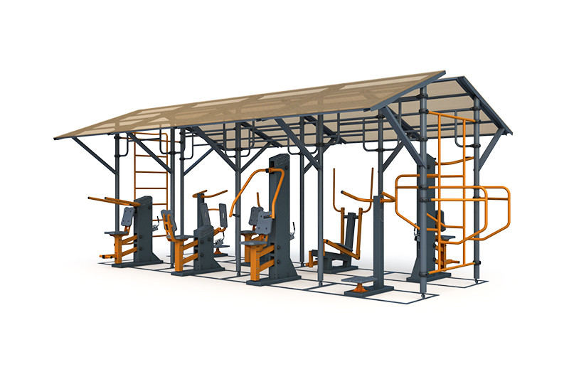 Тренажерная беседка на 8 тренажеров (в составе ТР-1.61, ТР-1.67, ТР-1.70, ТР-1.62.1, ТР-1.63.1, ТР-1.64.1, ТР-1.65.1, ТР-1.72.1 с изменяемой нагрузкой) ТРК-1.15