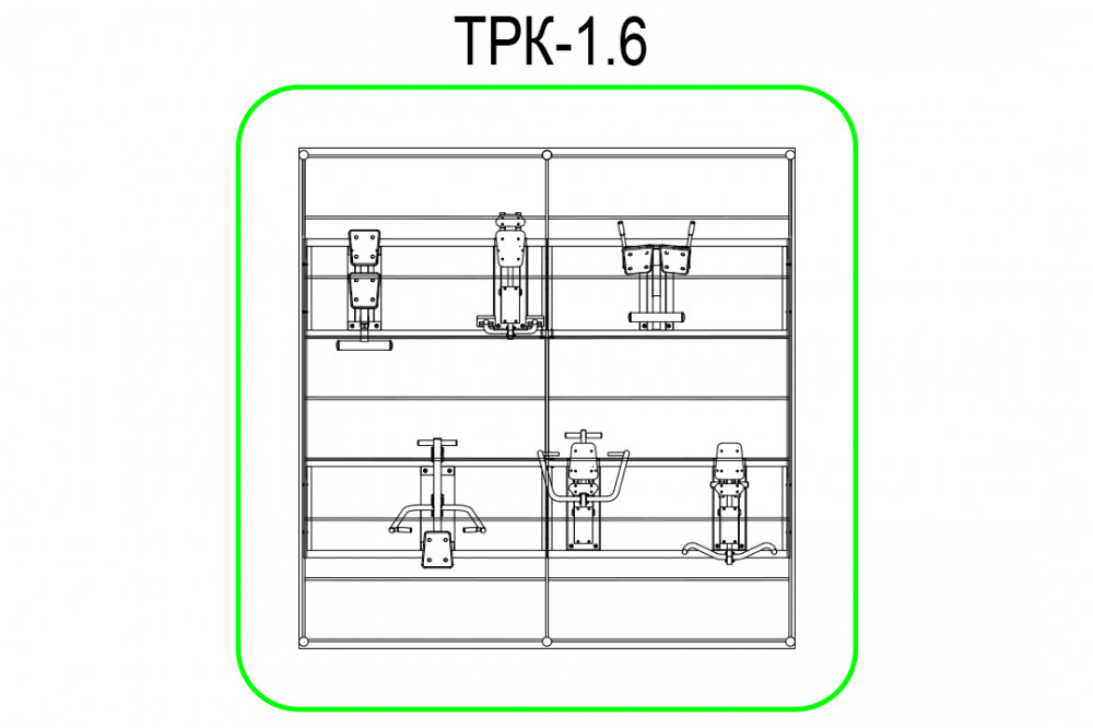 Тренажерная беседка из 6 тренажеров на раме (в составе тренажеры ТР-1.62, ТР-1.65, ТР-1.67, ТР-1.70, ТР-1.72, ТР-1.74) ТРК-1.6