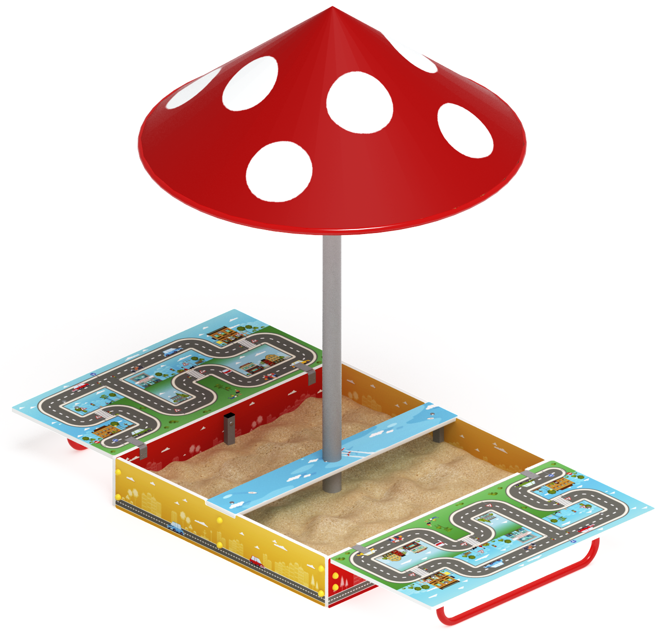 Песочница с крышкой средняя и навесом Грибок (Игра) - ИО 5.01.10-02