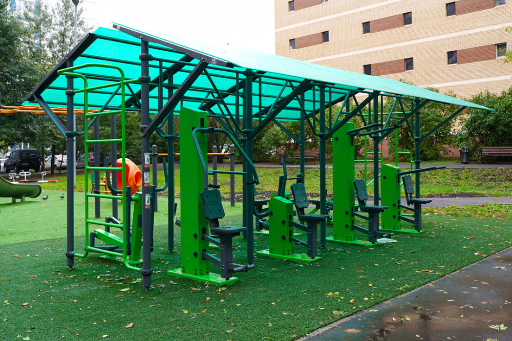 Тренажерная беседка на 8 тренажеров (в составе ТР-1.61, ТР-1.67, ТР-1.70, ТР-1.62.1, ТР-1.63.1, ТР-1.64.1, ТР-1.65.1, ТР-1.72.1 с изменяемой нагрузкой) ТРК-1.15