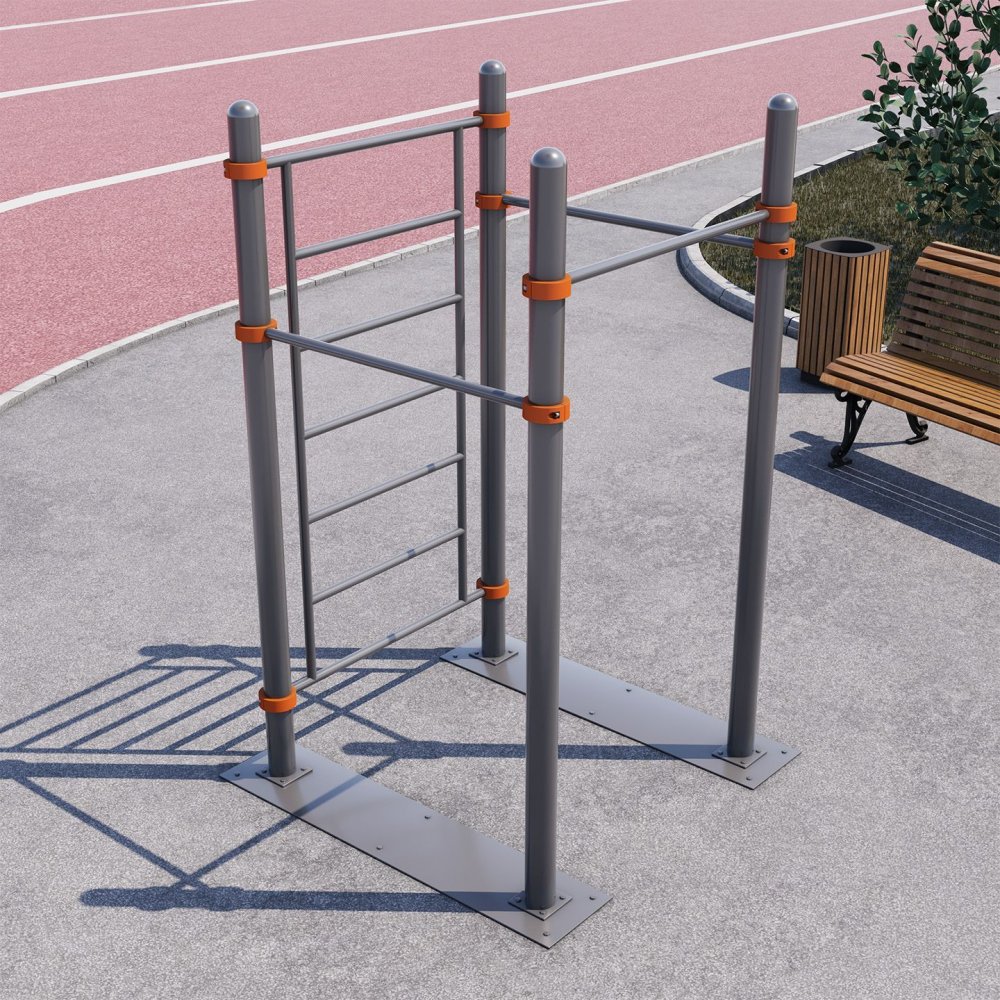 Мобильный спортивный комплекс с лестницей и тремя турниками СВС-100