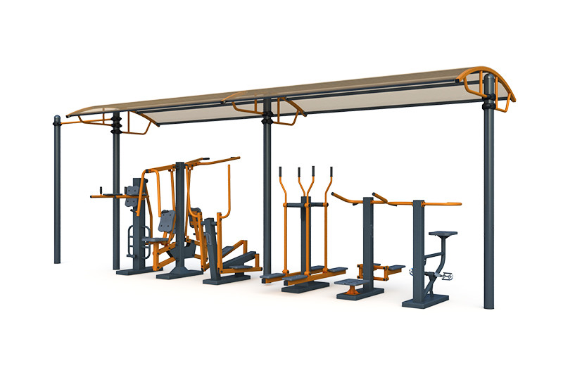 Тренажерная беседка с турником из 6 тренажеров на раме (в составе тренажеры ТР-1.61; ТР- 2.01, 2.02, 2.04, 2.06, 2.07) ТРК-1.9