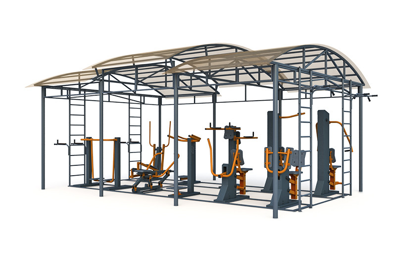 Тренажерная беседка с брусьями из 10 тренажеров на раме (в составе тренажеры ТР-1.61-1.70; ТР- 2.08) ТРК-1.2
