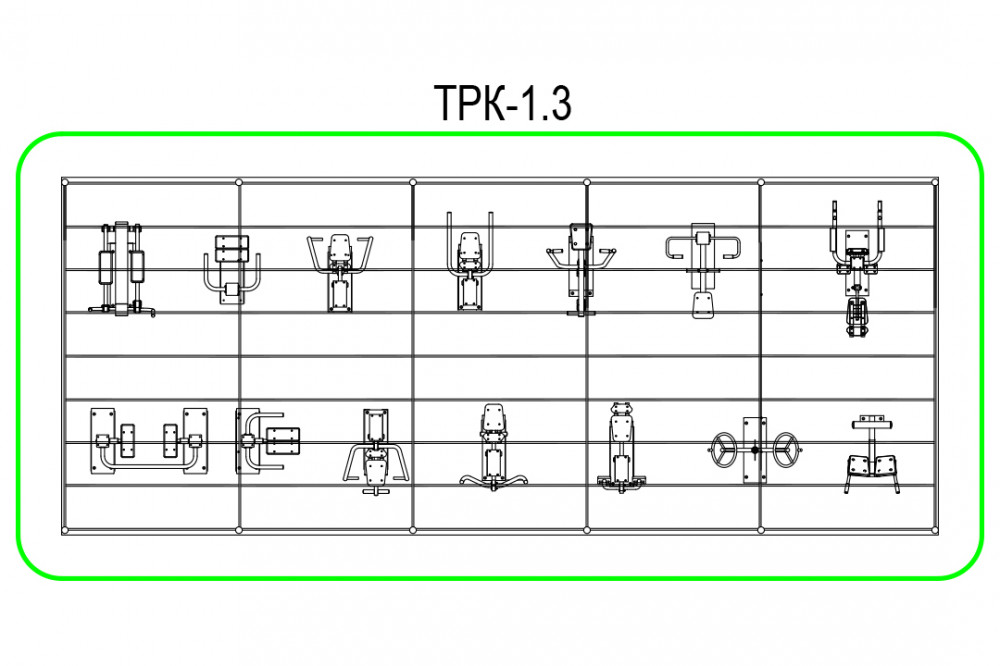 Тренажерная беседка из 14 тренажеров на раме (в составе тренажеры ТР-1.61-70; ТР- 3.02-3.05; ТР- 2.08) ТРК-1.3
