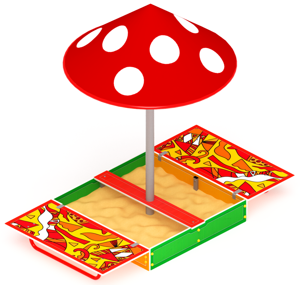 Песочница с крышкой средняя и навесом Грибок (Рыбы) - ИО 5.01.10-04