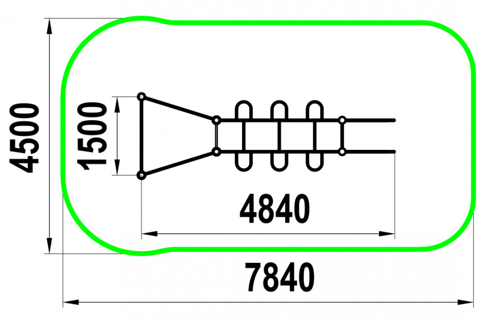 Два турника классического хвата, рукоход "змейка, шведская стенка, брусья W-02-012