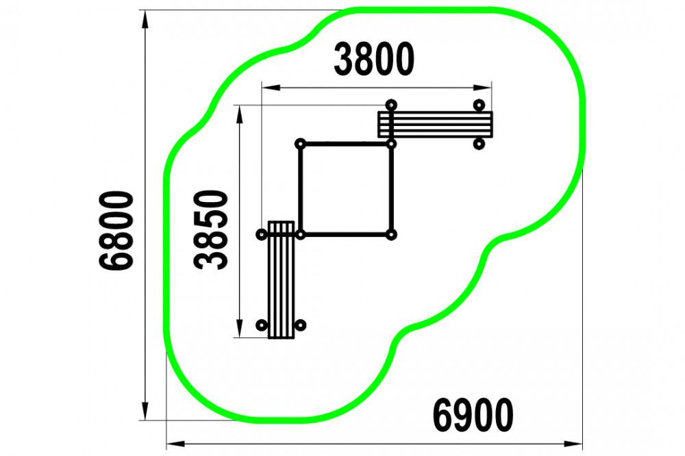 Каскад разноуровневых турников с двумя лавками для преса W-02-003