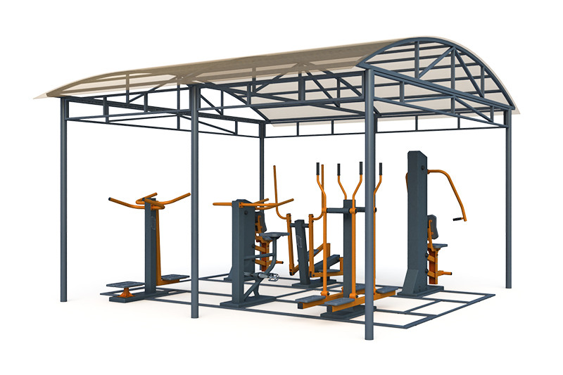 Тренажерная беседка из 6 тренажеров на раме (в составе тренажеры ТР-1.63, ТР-1.67, ТР-1.72, ТР-1.74, ТР-2.01, ТР-2.02) ТРК-1.8