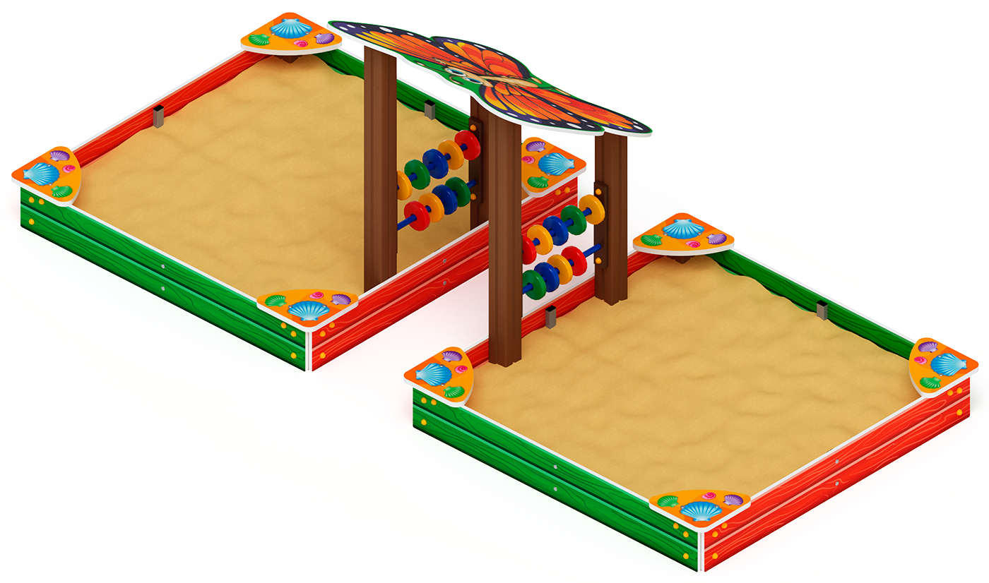 Песочница двойная с навесом Бабочка (Ракушки) - ИО 5.01.07-01