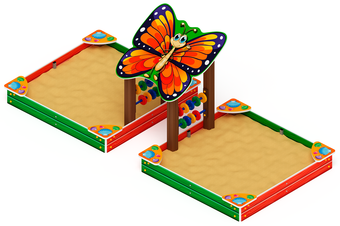 Песочница двойная с навесом Бабочка (Ракушки) - ИО 5.01.07-01