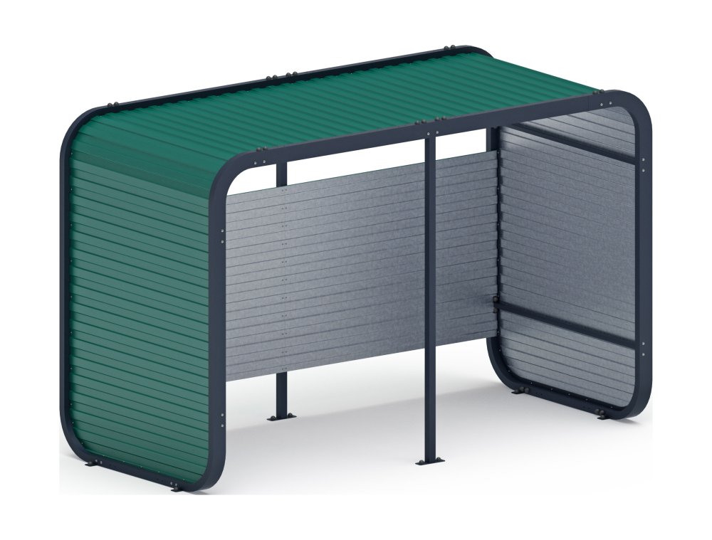 Навес контейнерной площадки для мусора (зеленый) (2 секции) (под анкера) МФ 55.01.02-01