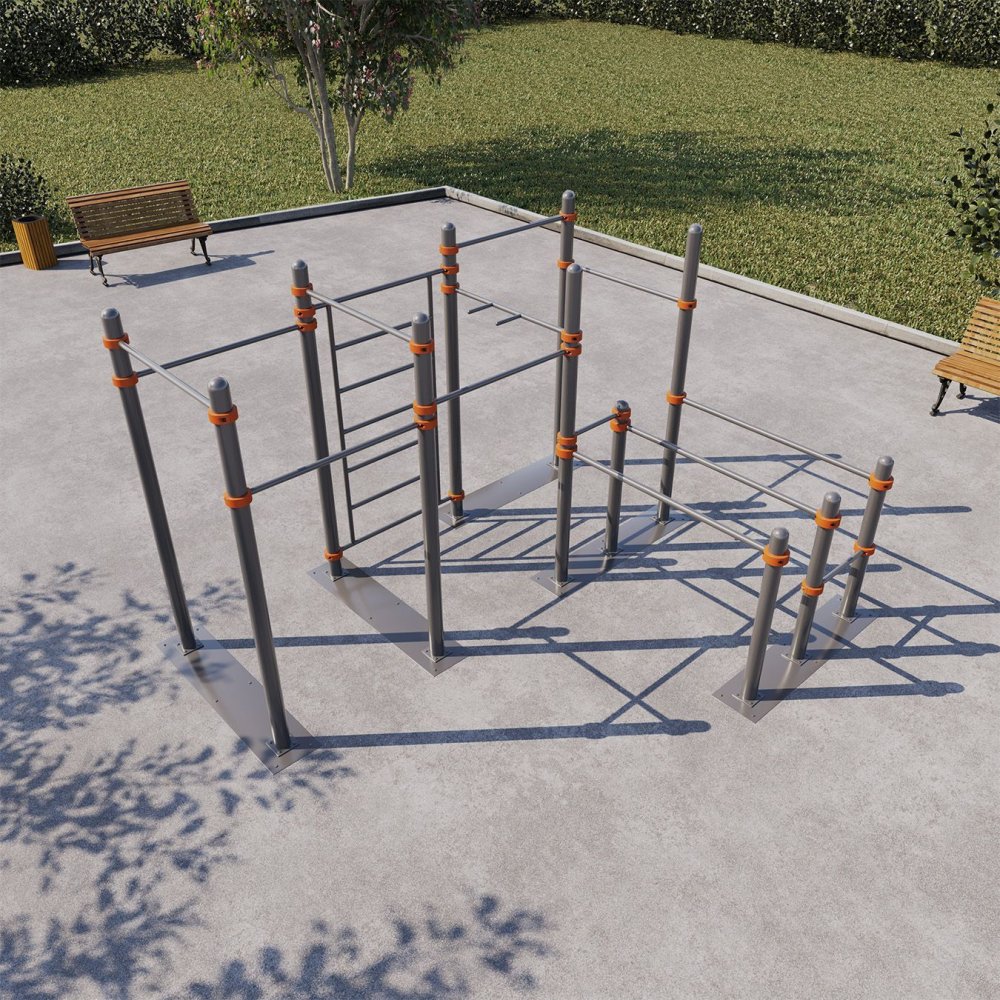 Мобильный спортивный комплекс с лестницей, турниками и брусьями СВС-107