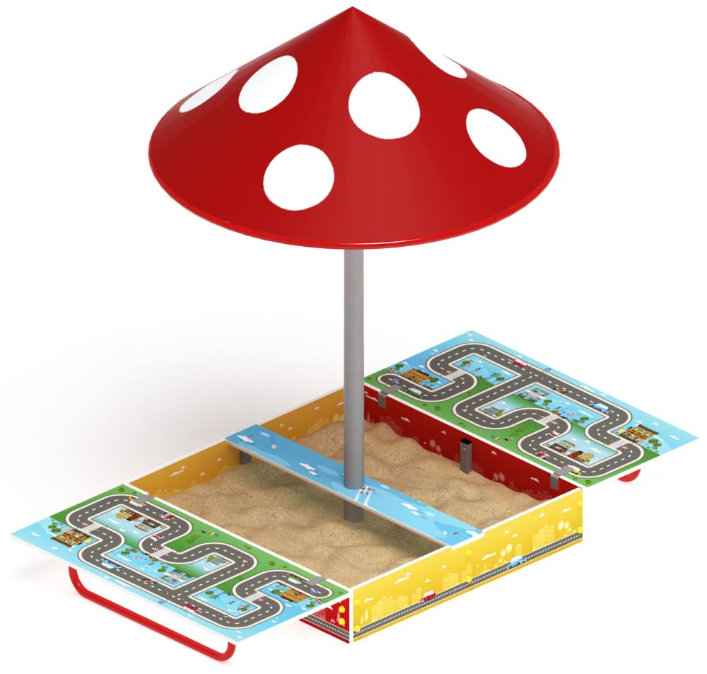 Песочница с крышкой средняя и навесом Грибок (Игра) - ИО 5.01.10-02