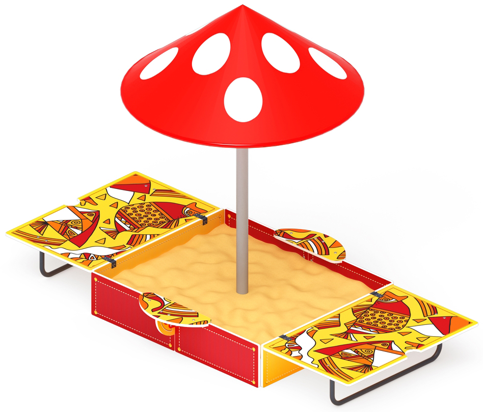 Песочница с крышкой средняя и навесом Грибок (Рыбы) - ИО 5.01.10-08