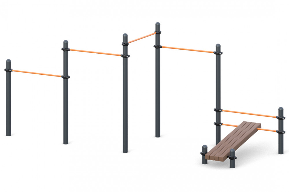 Каскад разноуровневых турников с лавкой для преса W-02-002