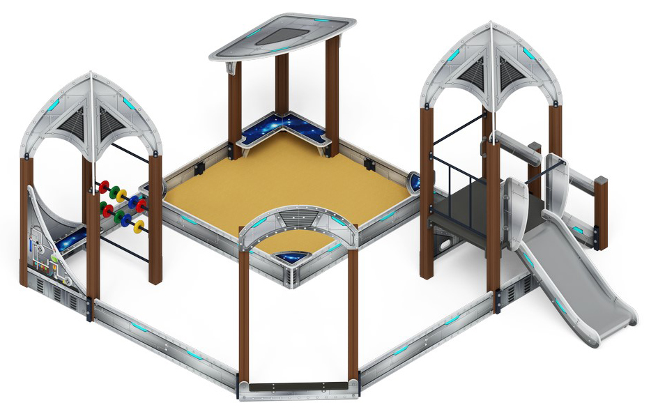 Песочный дворик с горкой Космопорт (Серый) - ИО 6.14.01-01 H=750