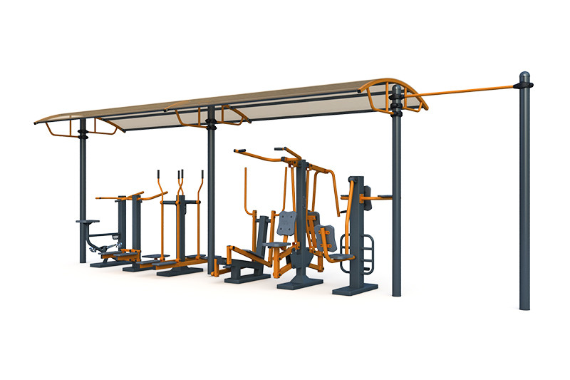 Тренажерная беседка с турником из 6 тренажеров на раме (в составе тренажеры ТР-1.61; ТР- 2.01, 2.02, 2.04, 2.06, 2.07) ТРК-1.9