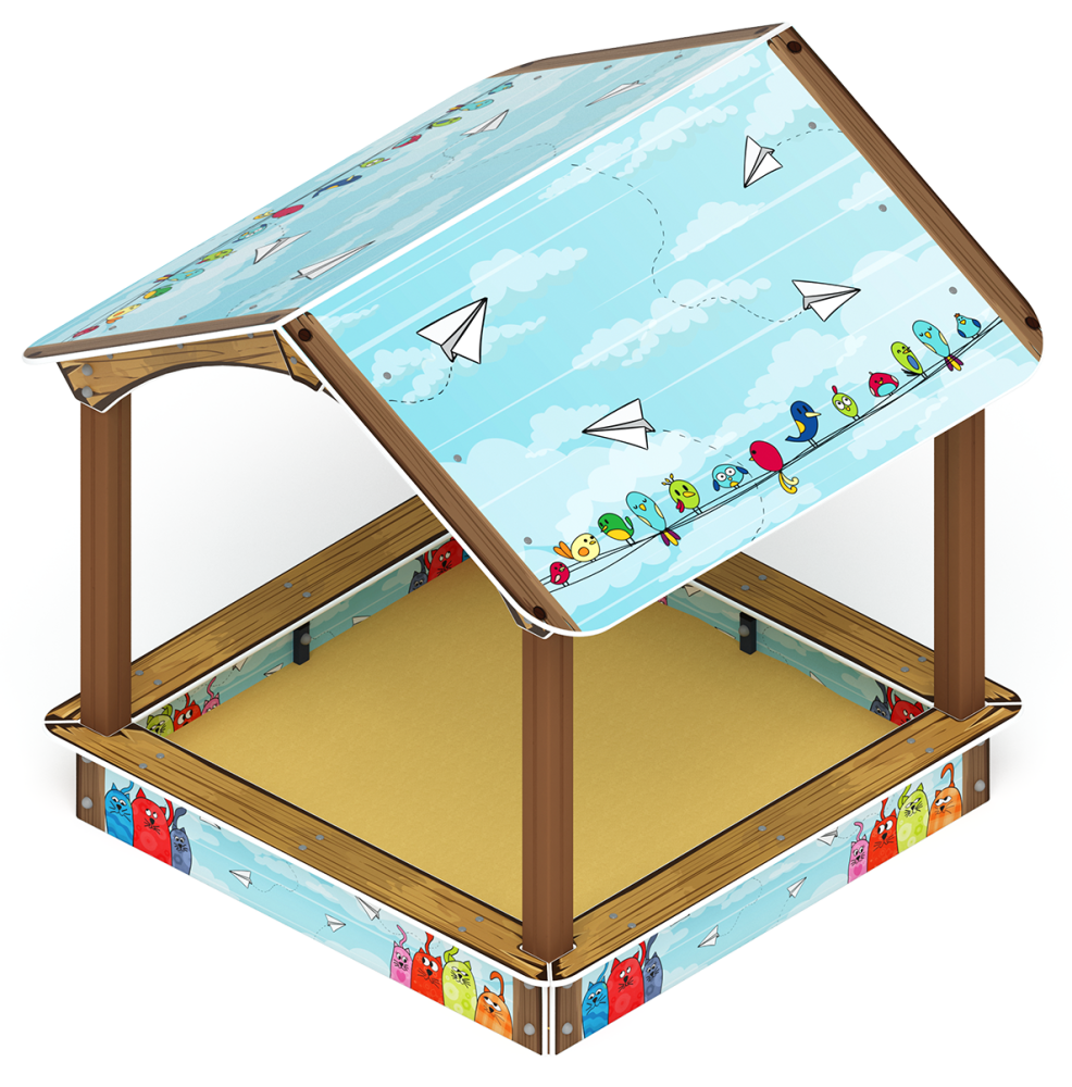 Песочный дворик с навесом Домик (Коты) - ИО 6.01.02-02