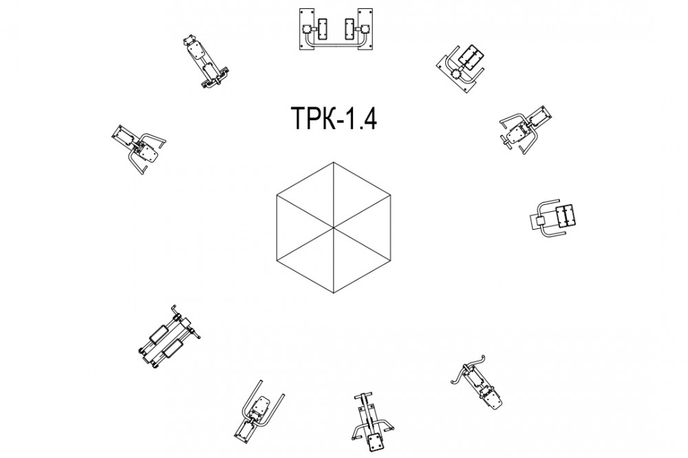 Тренажерная беседка и 10 тренажеров (в составе тренажеры ТР-1.61-1.70; ТР- 2.08) ТРК-1.4