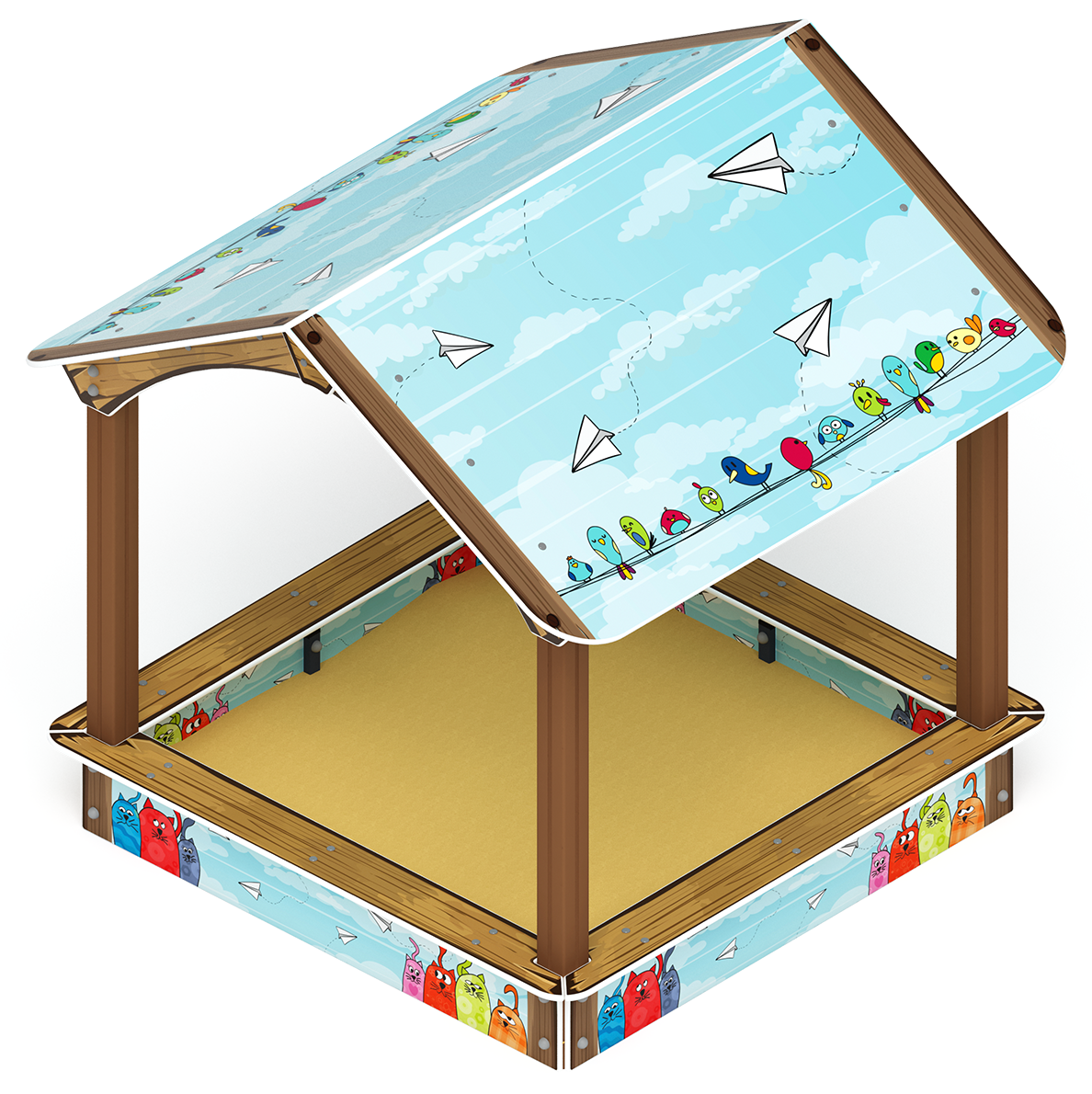 Песочный дворик с навесом Домик (Коты) - ИО 6.01.02-02