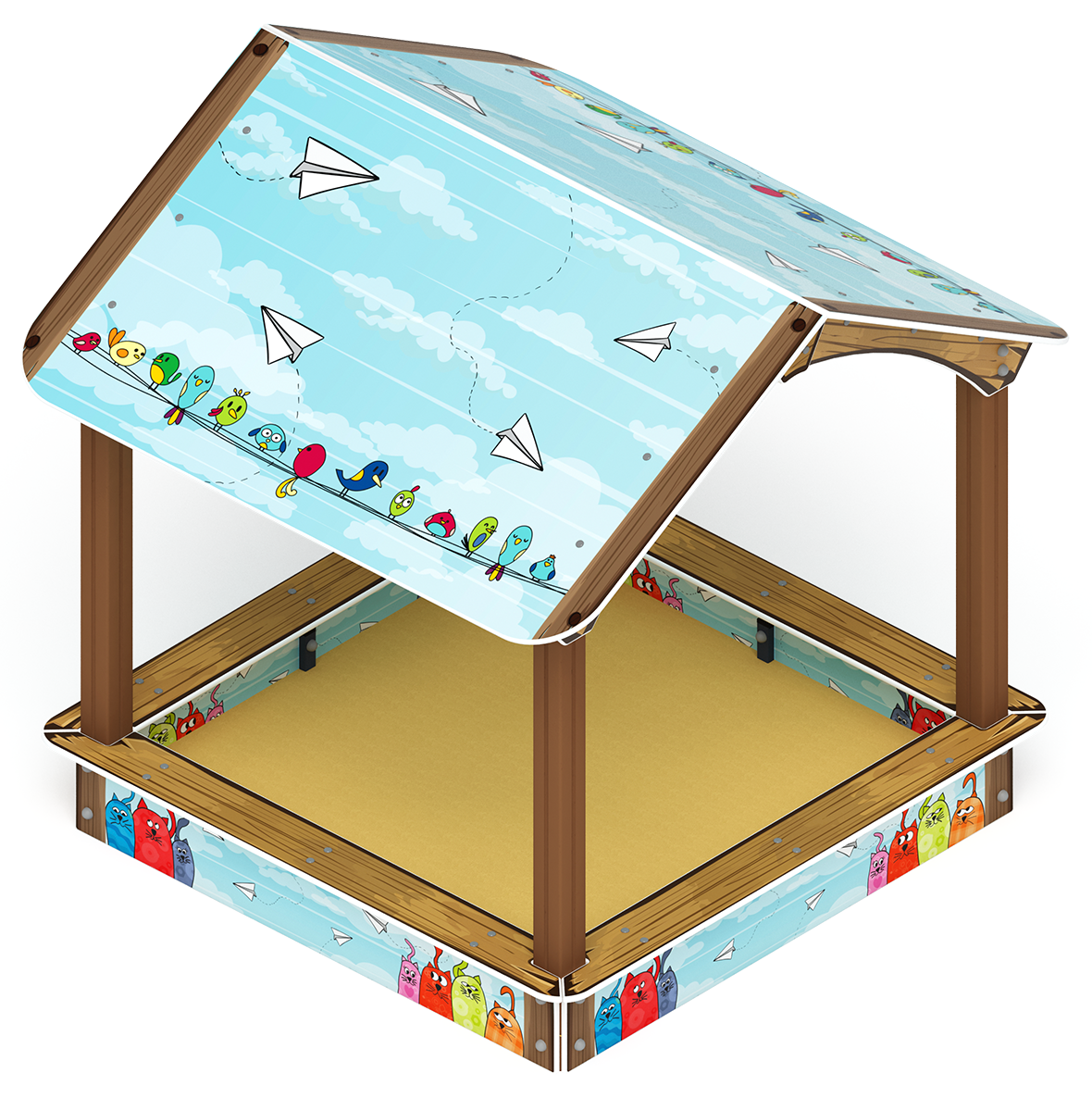 Песочный дворик с навесом Домик (Коты) - ИО 6.01.02-02