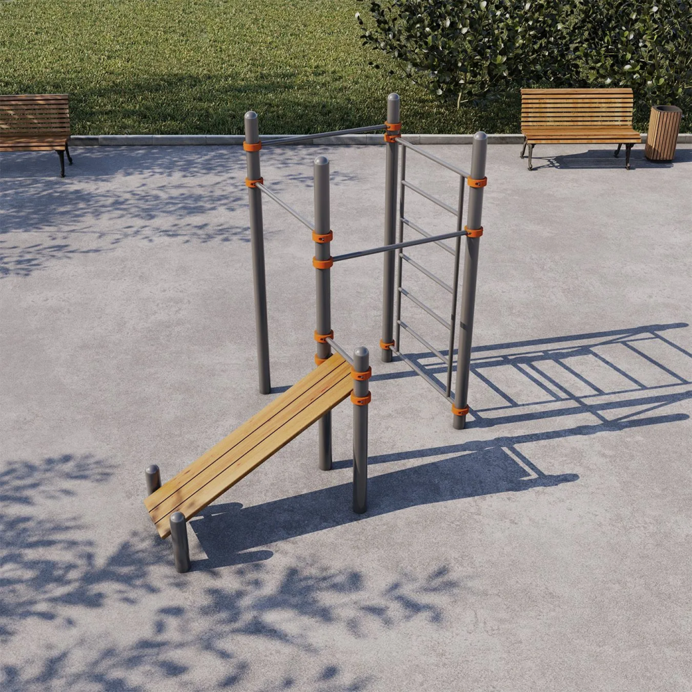 Шведская стенка, три турника и скамья для пресса СВС-52-М