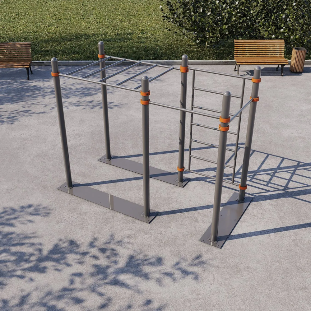 Мобильный спортивный комплекс с лестницей, двумя турниками и рукоходом СВС-102