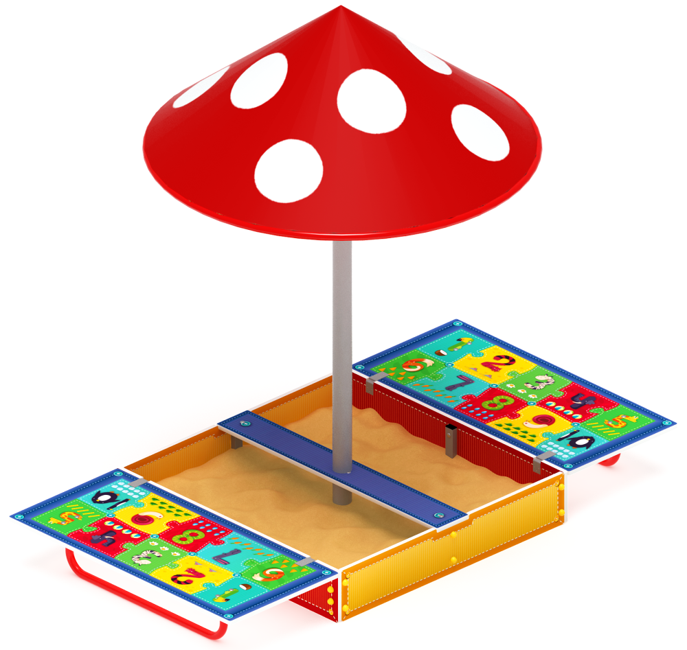Песочница с крышкой средняя и навесом Грибок (Арифметика) - ИО 5.01.10-03