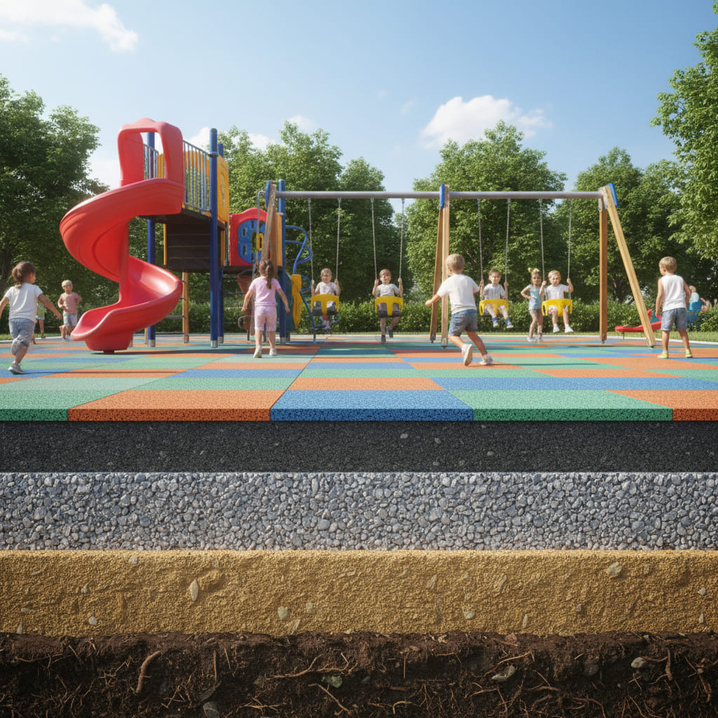 Сферы применения резиновой плитки для детских площадок