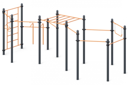 Пять разноуровневых турников, турник хватом "молоток", шведская стенка, рукоход, брусья для отжиманий, гимнастические кольца, гимнастическая перекладина W-03-014